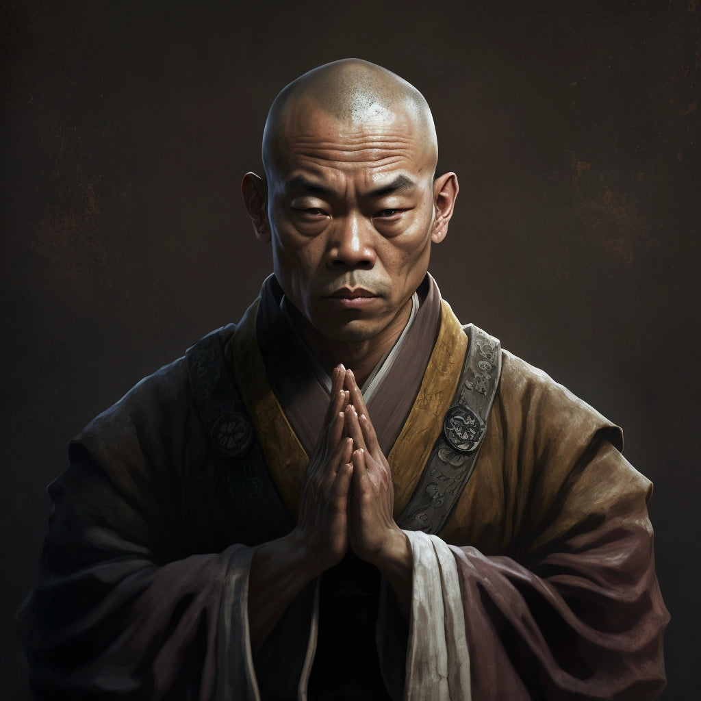 shaolin meditating, contempt and peaceful, no anger on his face